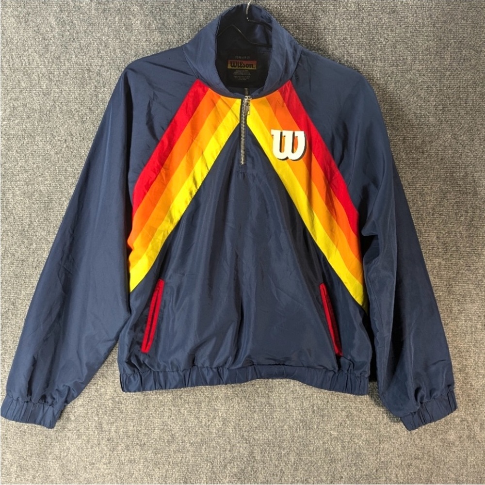 WILSON FOREVER 21 Womens L Windbreaker Jacket Colorblock Retro Half Zip Pullover